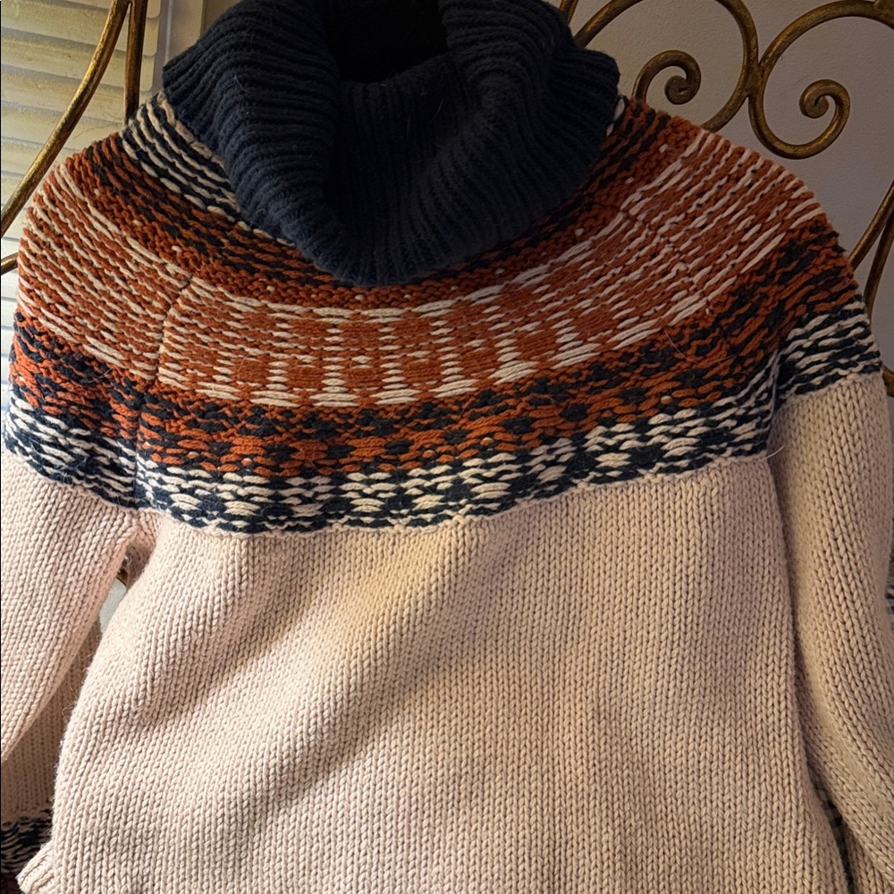 Madewell Cream and Orange Patterned Turtleneck Sweater